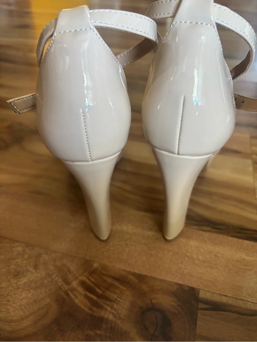 Idifu Nude T-Strap Platform Peep-Toe Heels Size 8